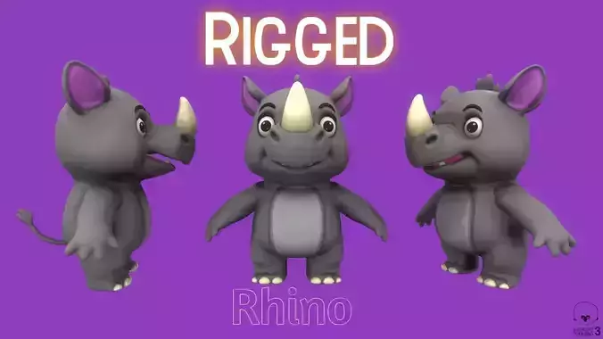 Rigged Grey Cute Playful Rhino