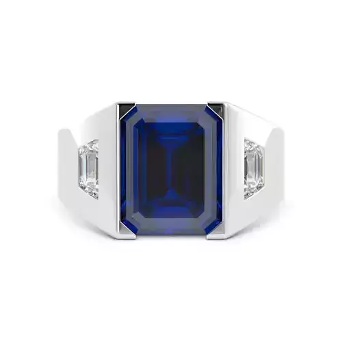 Mens Signet Ring With Center Emerald Cut Stone Plus Rendering