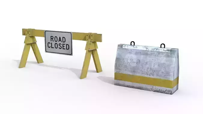 Roadblock 3D Model Wooden and Concrete Barrier Set