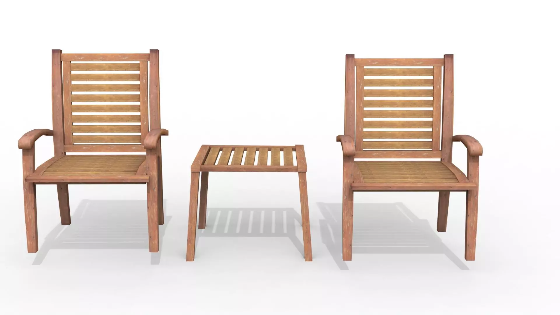 Wooden Porch Chair with Table Free low-poly 3D model