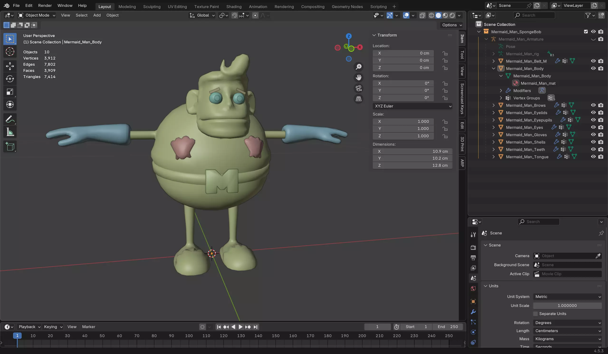 Mermaid Man - SpongeBob Low-poly 3D model_13