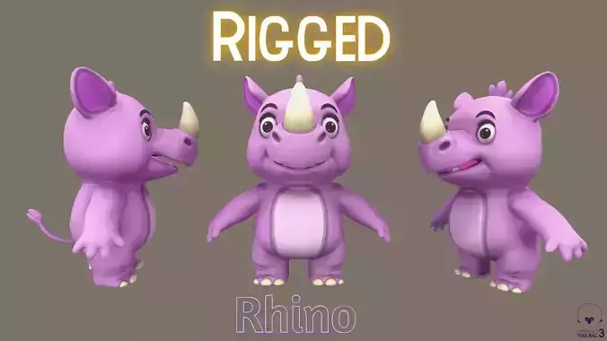 Rigged Pink Cute Playful Rhino