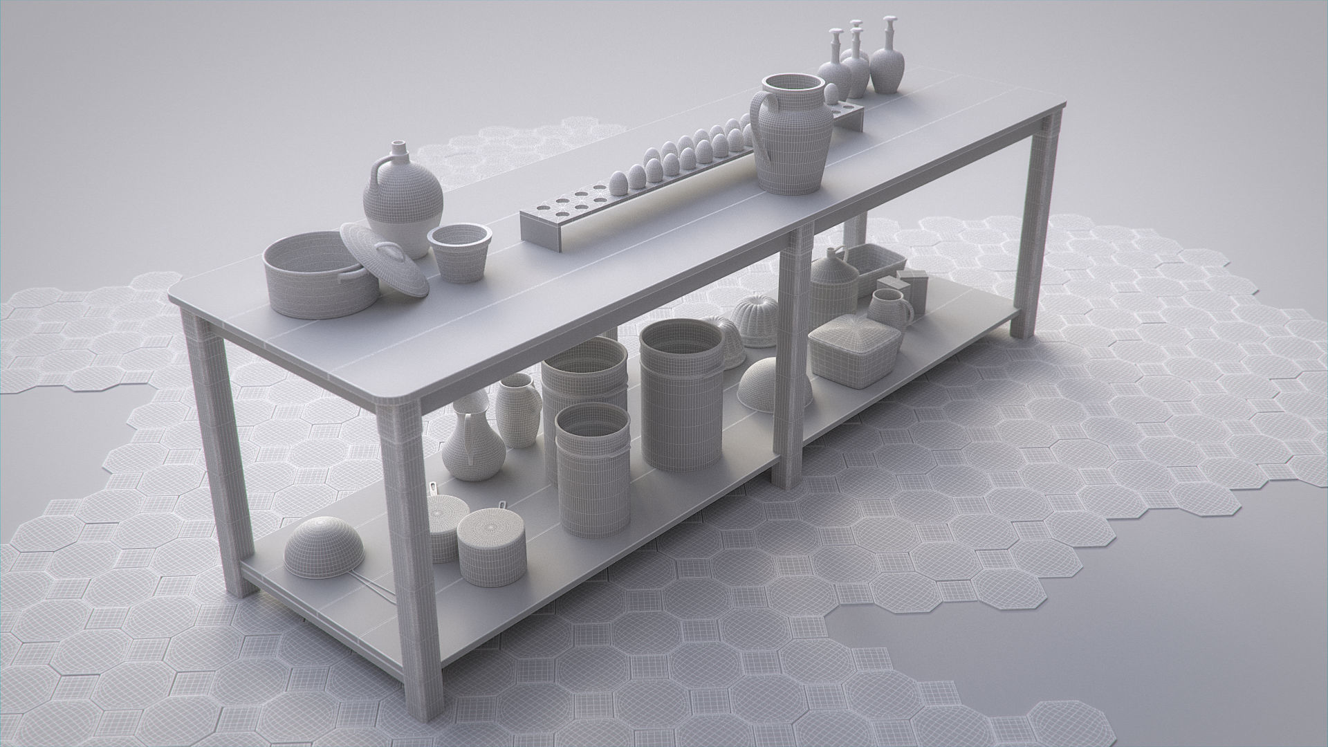 Vintage Wooden Kitchen Table 3D model_7