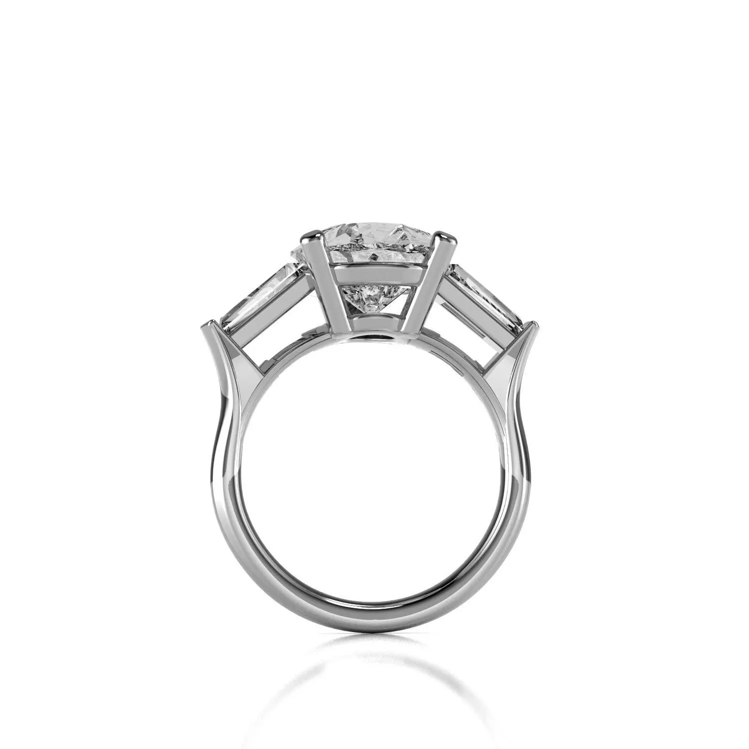 Classic Three Stone Ring - 15 x 10 Pear shape - Tapered Baguette 3D print model_3