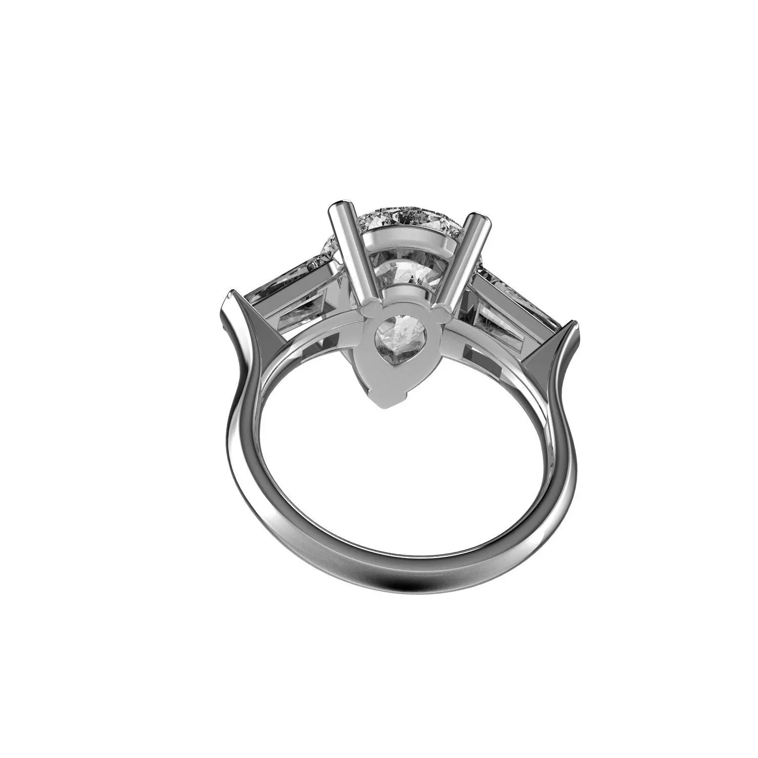 Classic Three Stone Ring - 15 x 10 Pear shape - Tapered Baguette 3D print model_4