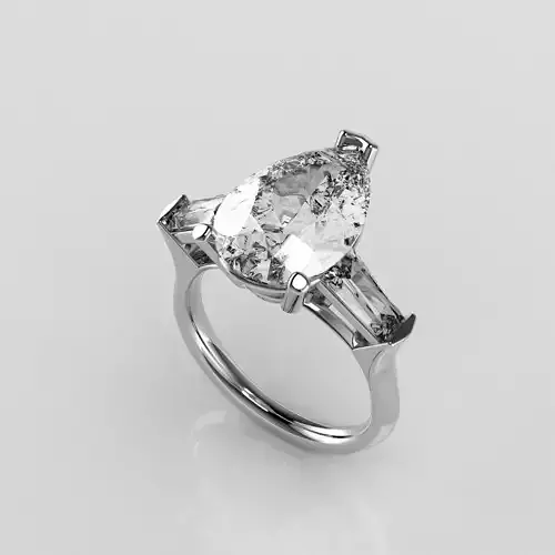 Classic Three Stone Ring - 15 x 10 Pear shape - Tapered Baguette