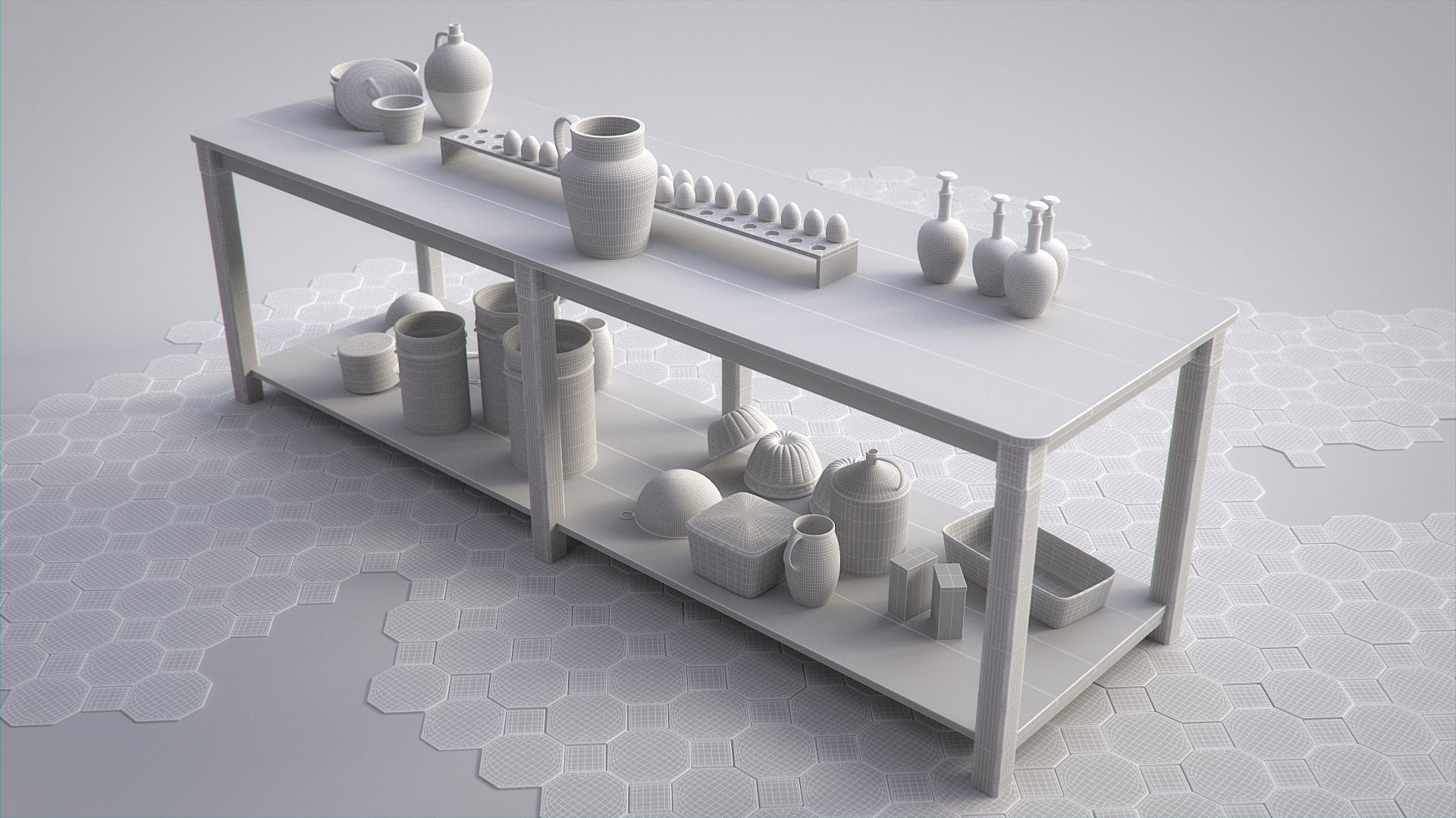 Vintage Kitchen Table and Shelf Set 3D model_10