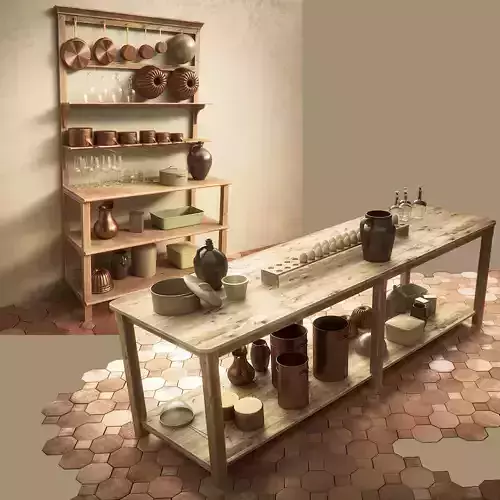 Vintage Kitchen Table and Shelf Set