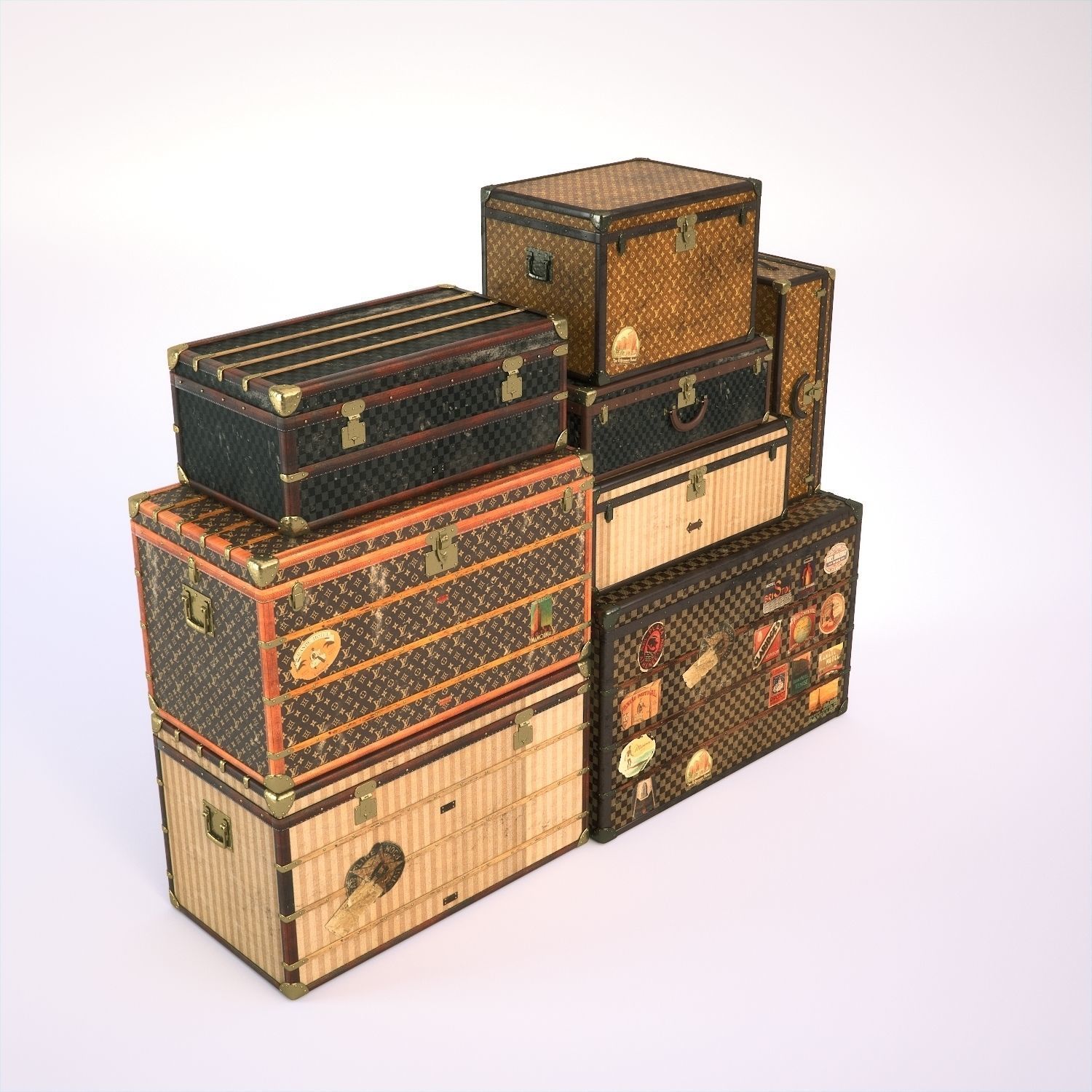 Louis Vuitton Vintage Trunks 3D model_1