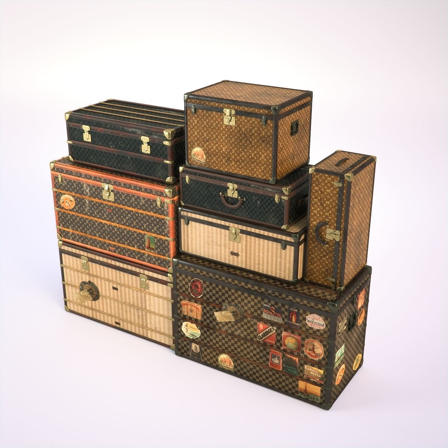Louis Vuitton Vintage Trunks 3D model_4