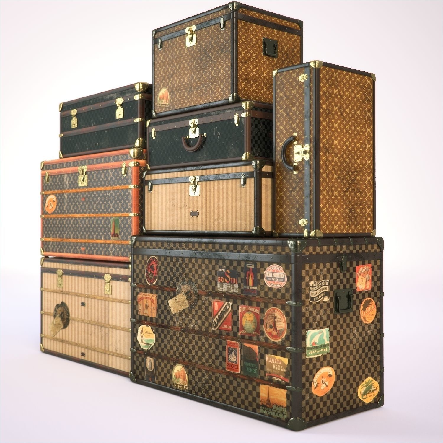 Louis Vuitton Vintage Trunks 3D model_3