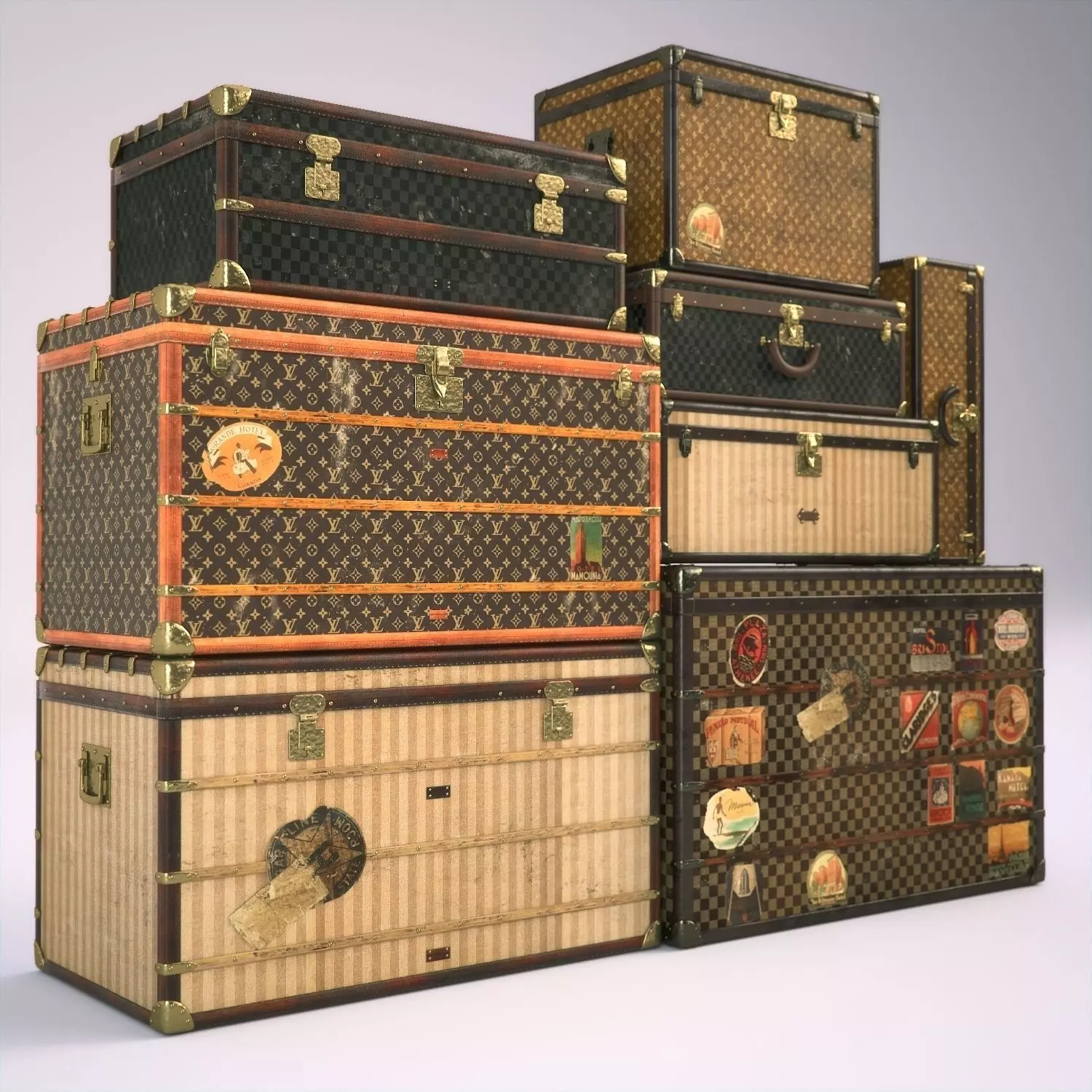 Louis Vuitton Vintage Trunks 3D model_0