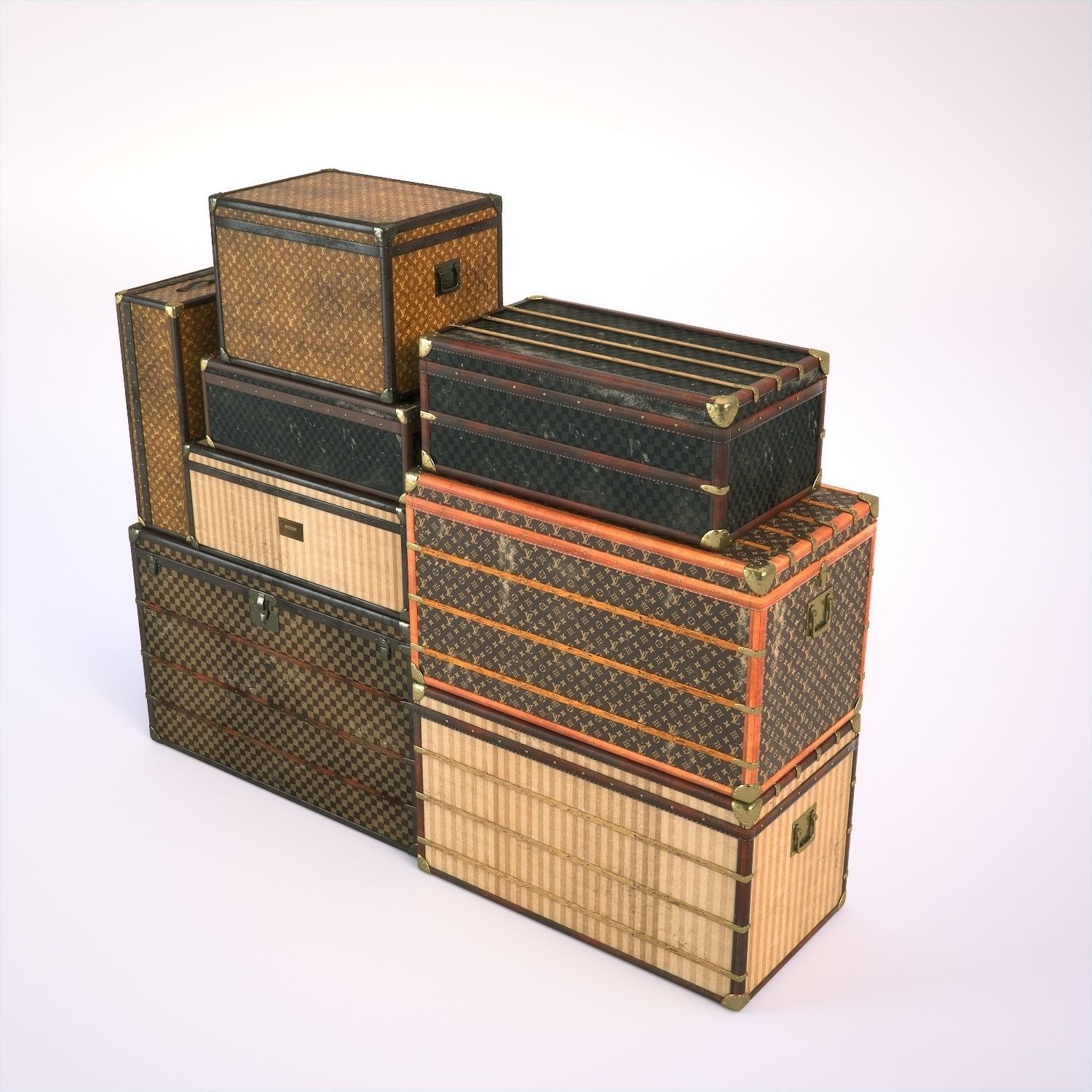 Louis Vuitton Vintage Trunks 3D model_2