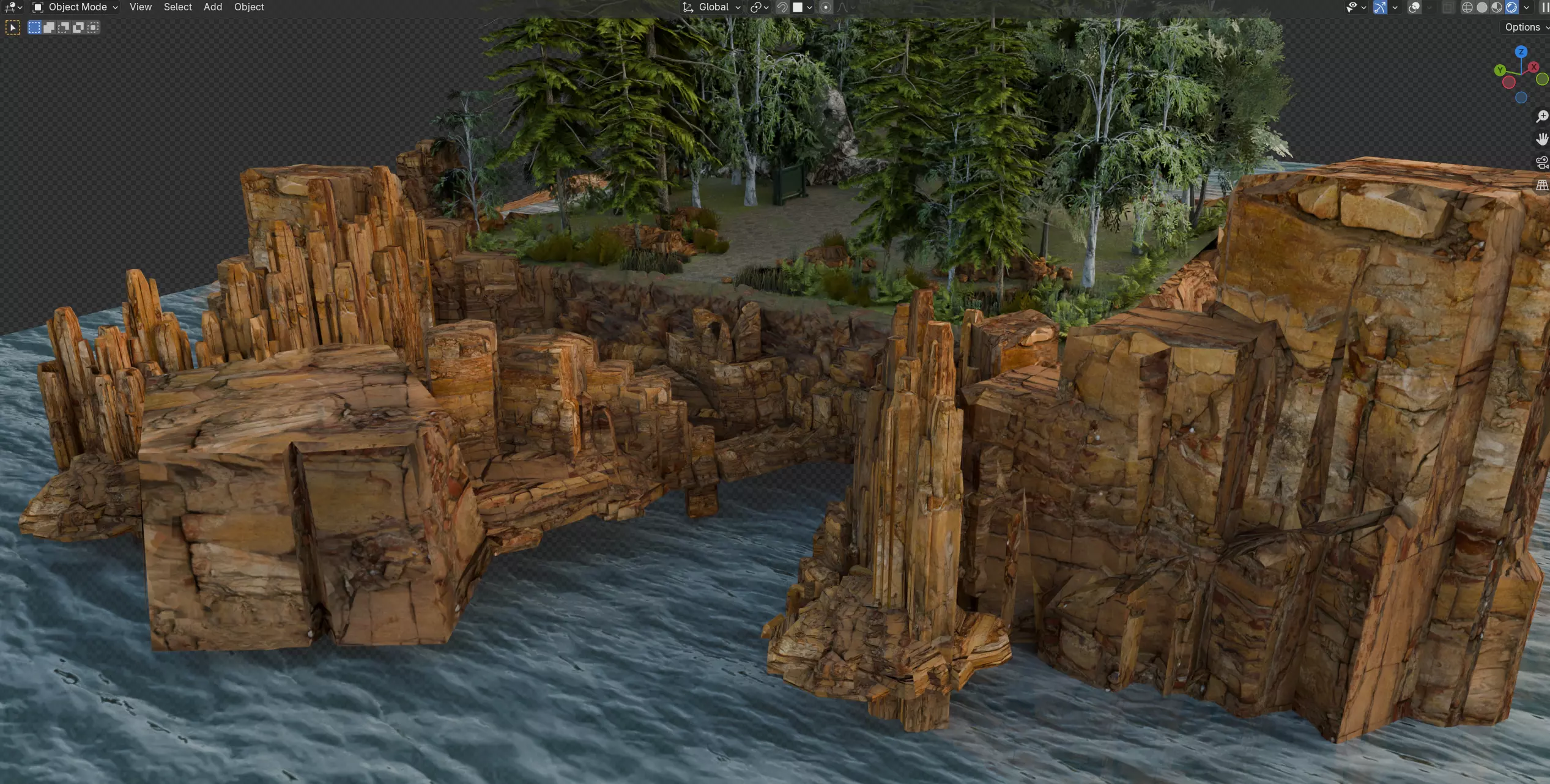 Forest To Coast Cliff Environment Low Poly Stylized Nature Scene Low-poly 3D model_5