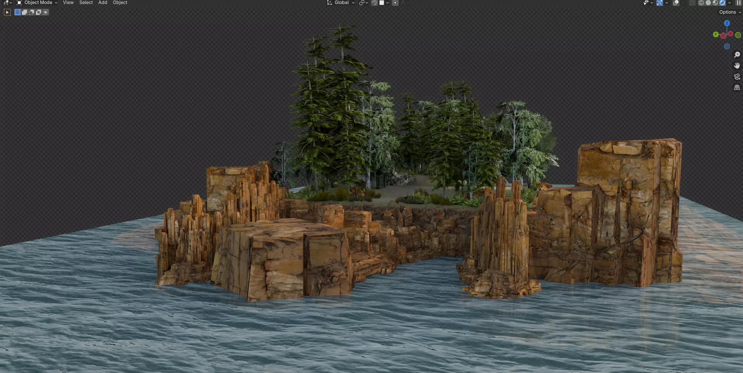 Forest To Coast Cliff Environment Low Poly Stylized Nature Scene Low-poly 3D model_0