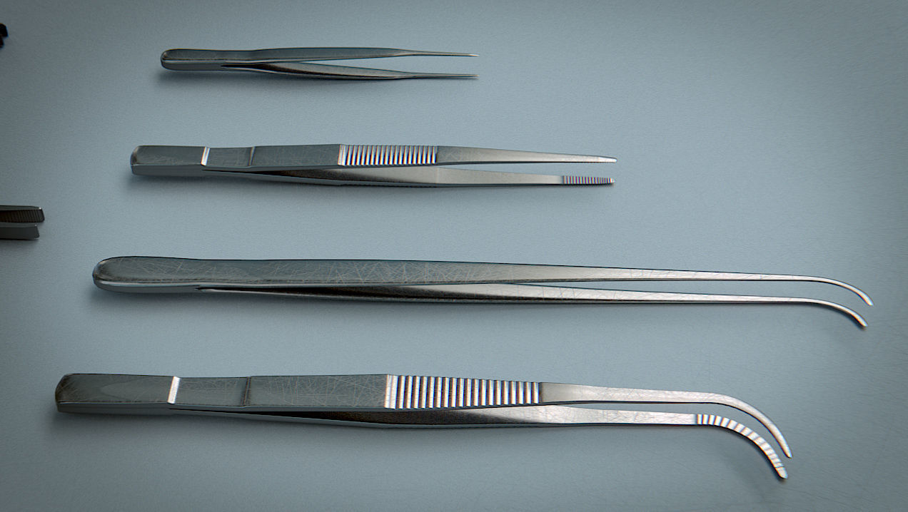Forceps Tweezer Pincette - Medical Instruments Low-poly 3D model_2