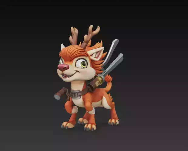 Stylized Fantasy Reindeer Warrior - Cute Game - Animation 3D print model