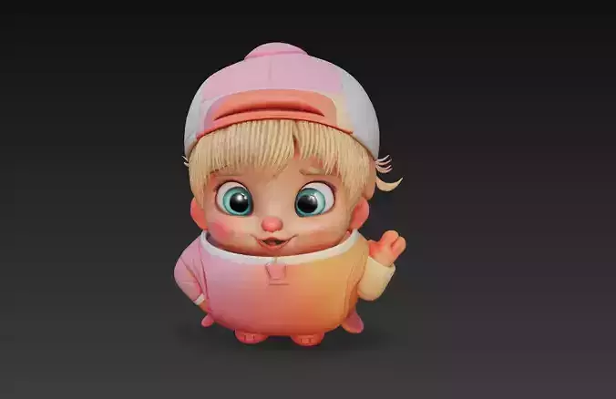 Cute Chibi Kid Character 3D Model