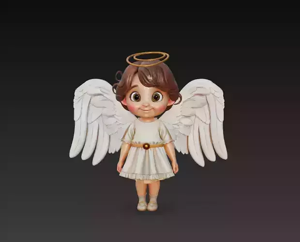 Cute Little Angel Sculpture - Stylized Child Angel 3D Model