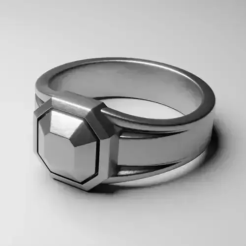 OctaCore Signet Ring - Modern Geometric Metal Jewelry 3D Model