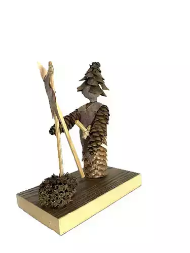 Rustic Pinecone Sculpture on Wood  3D Printable Render Ready