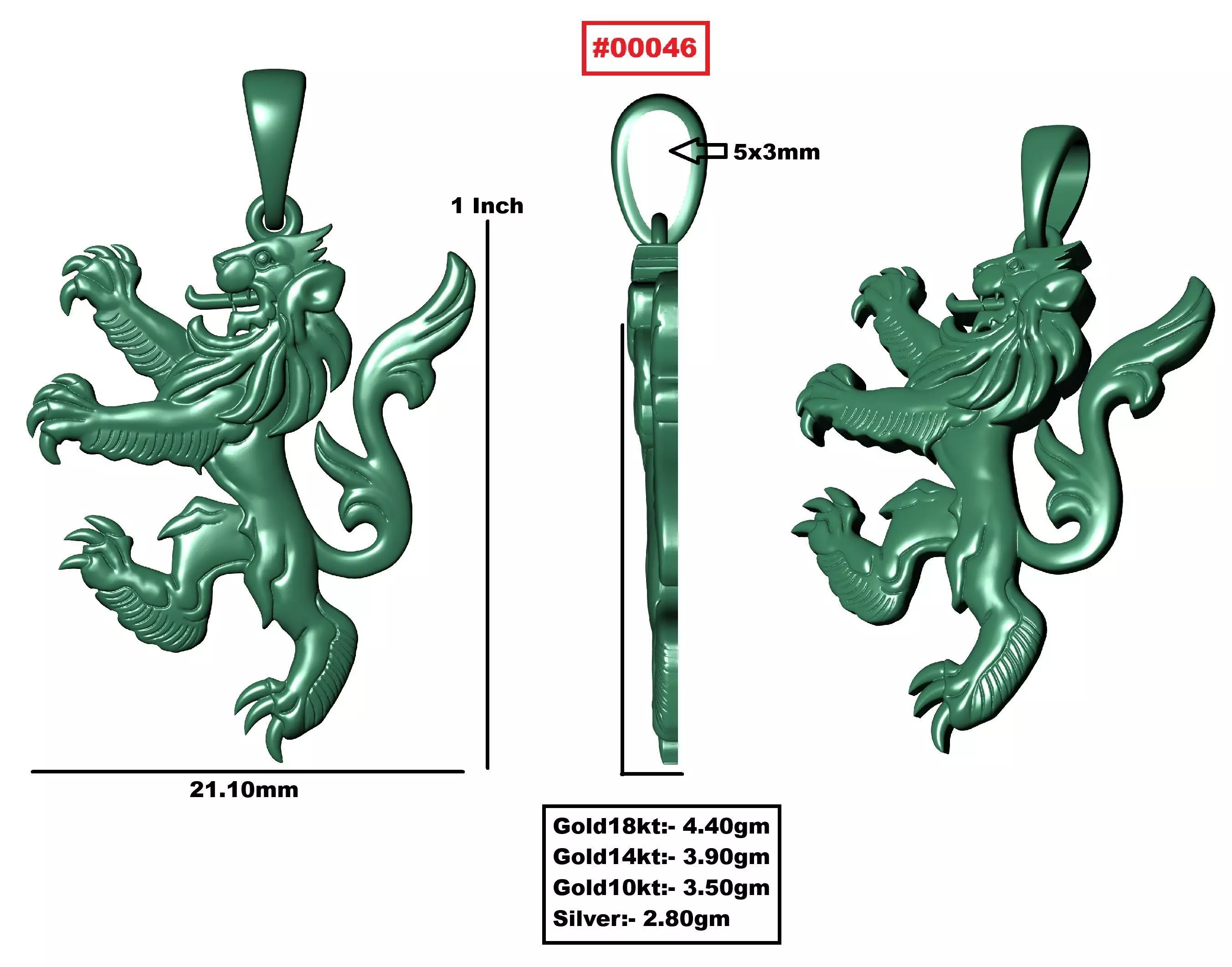 00046 Simple Scottish Lion Pendant 3D print model_4