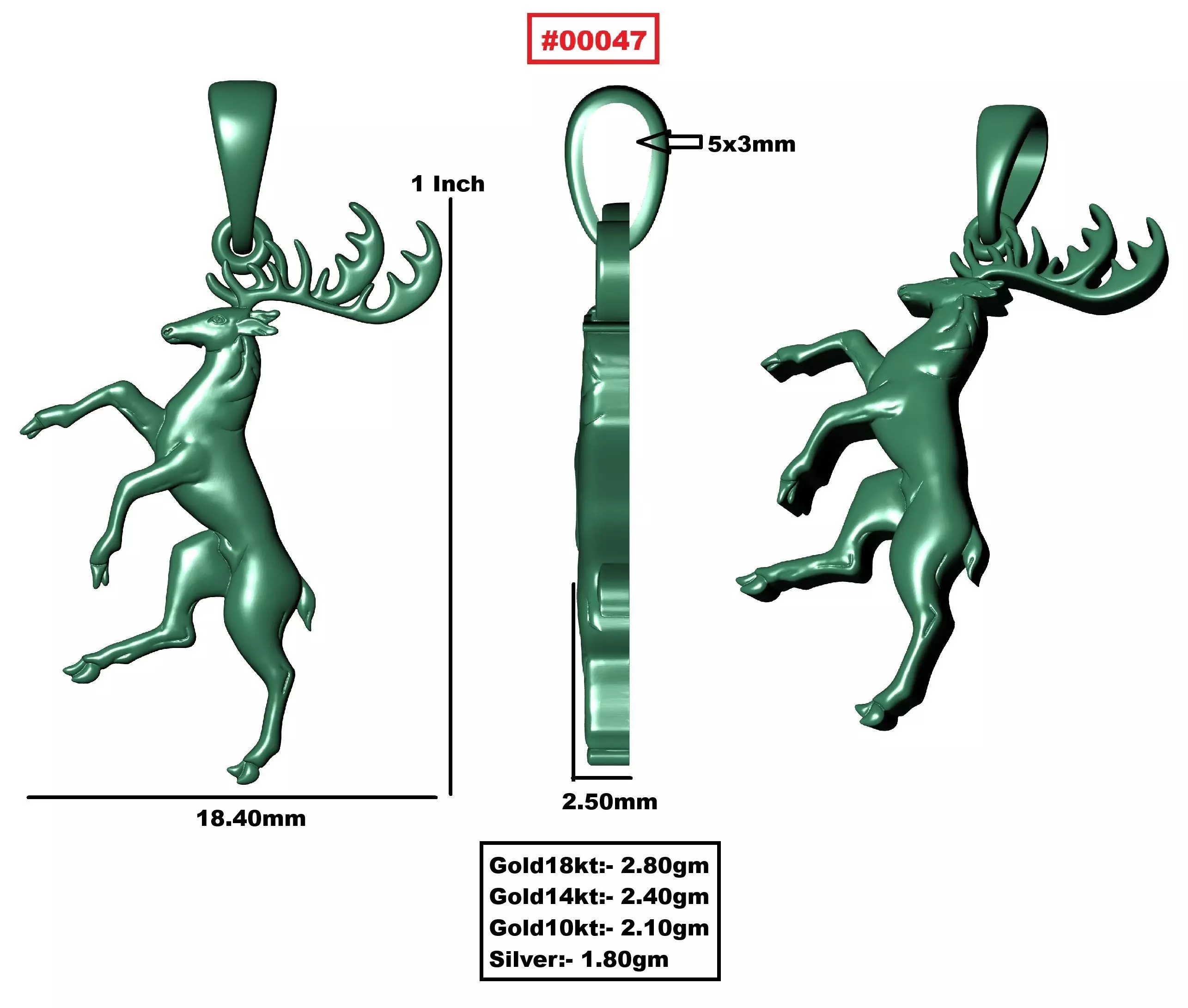 00047 Moose Deer Pendant 3D print model_4