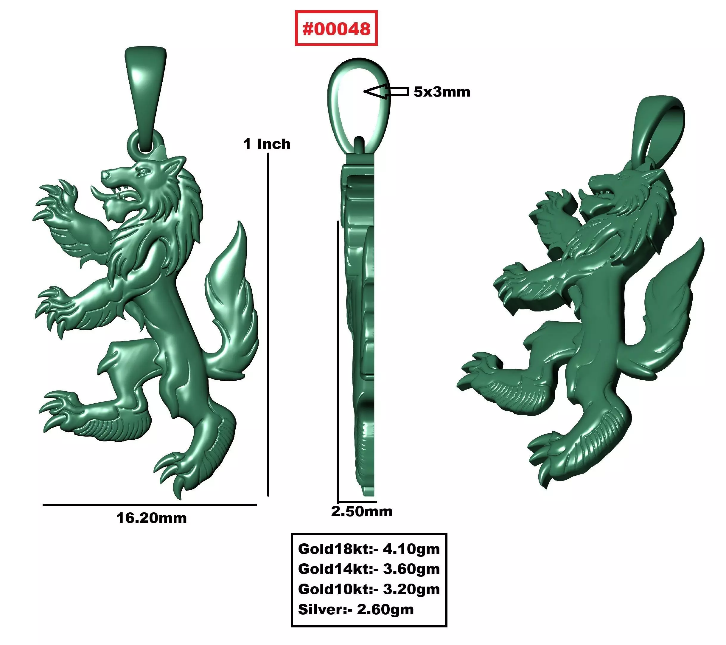 00048 Simple Wolf Pendant 3D print model_4