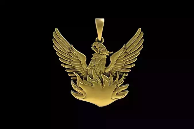 00050 Phoenix Bird with Fire Flame Pendant
