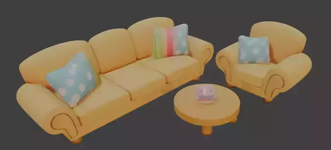 Cartoon sofa set 3D model