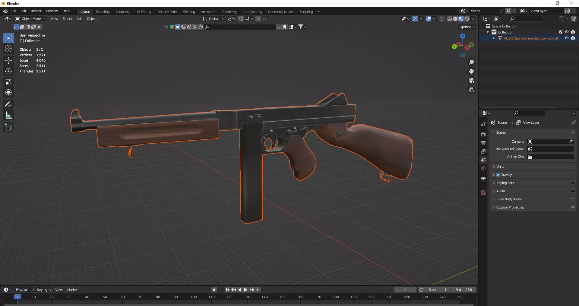 M1A1 Submachine Gun Low-poly 3D Model Low-poly 3D model_7