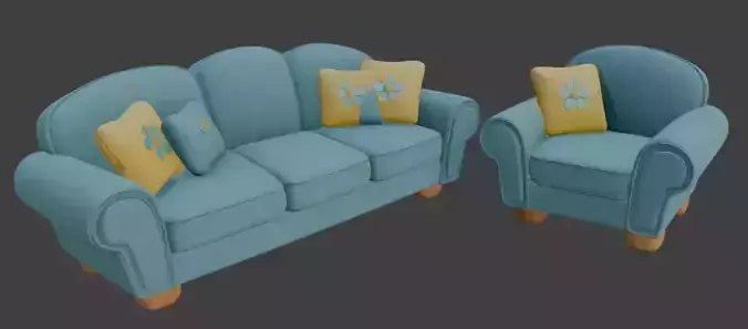 Cartoon style sofa set 3D model