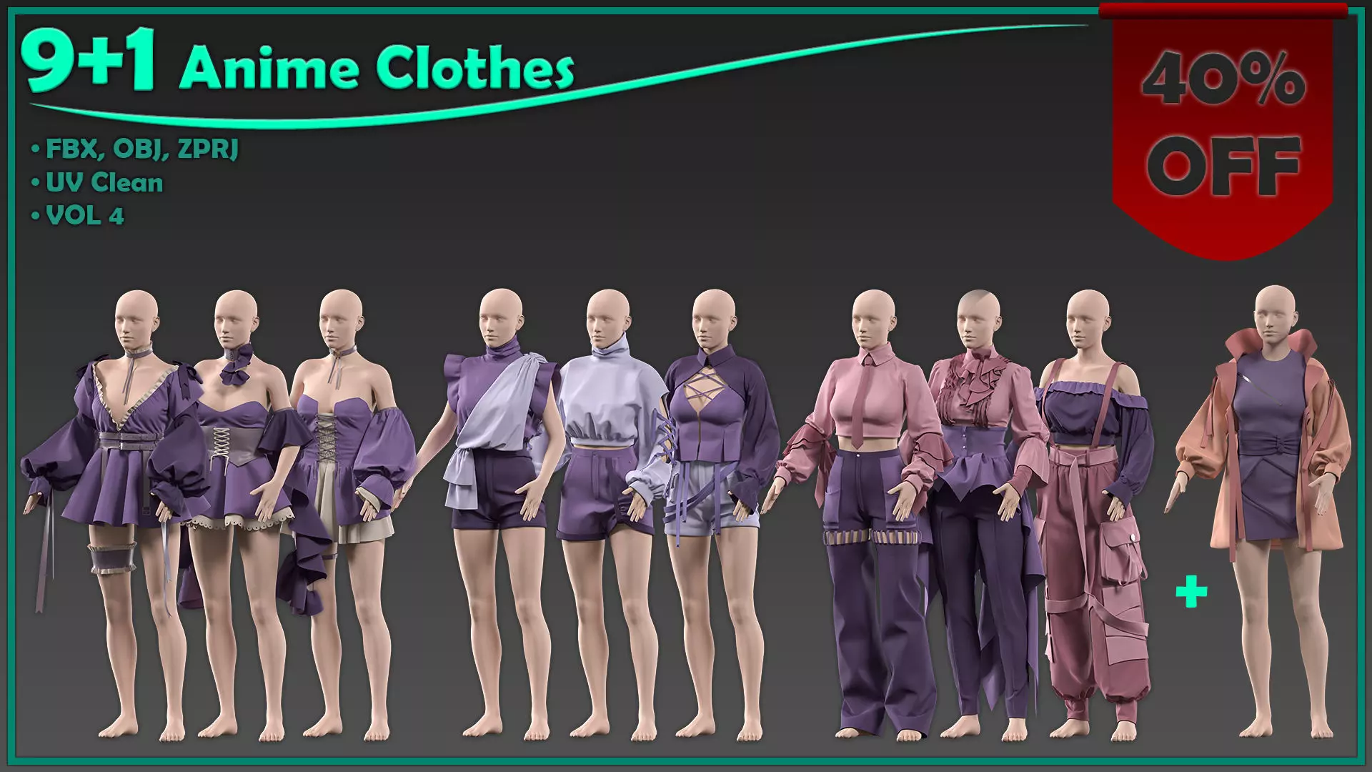 10 female anime clothes 3D model_0