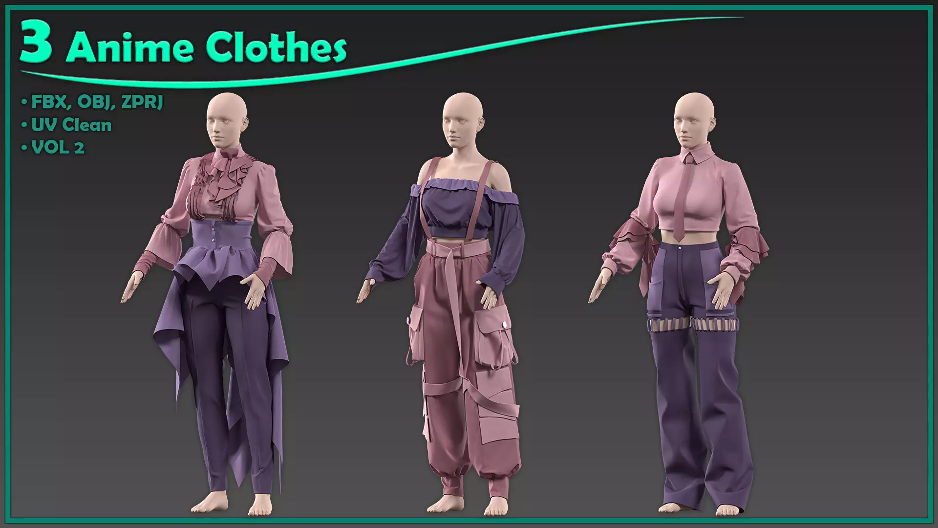 10 female anime clothes 3D model_2