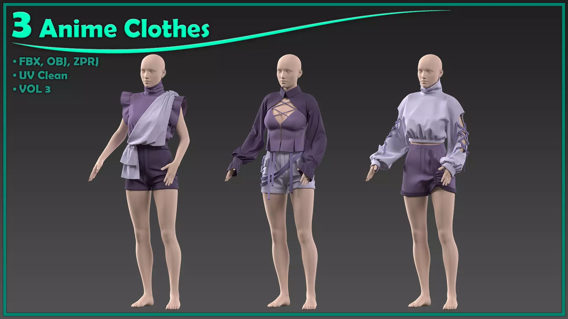 10 female anime clothes 3D model_3