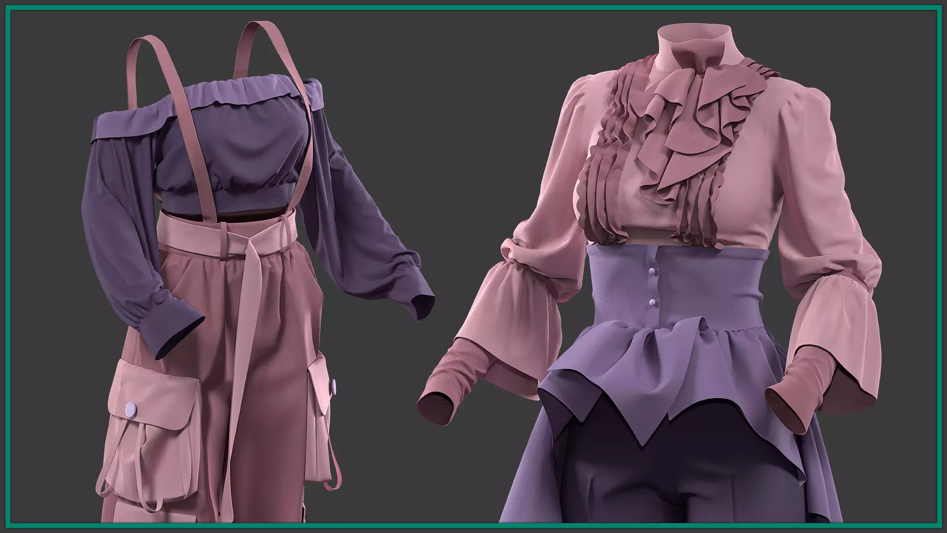10 female anime clothes 3D model_5