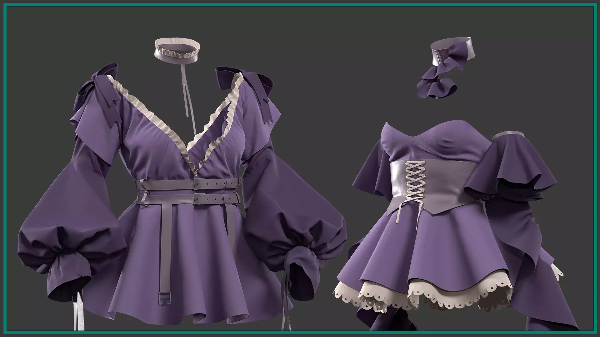 10 female anime clothes 3D model_6