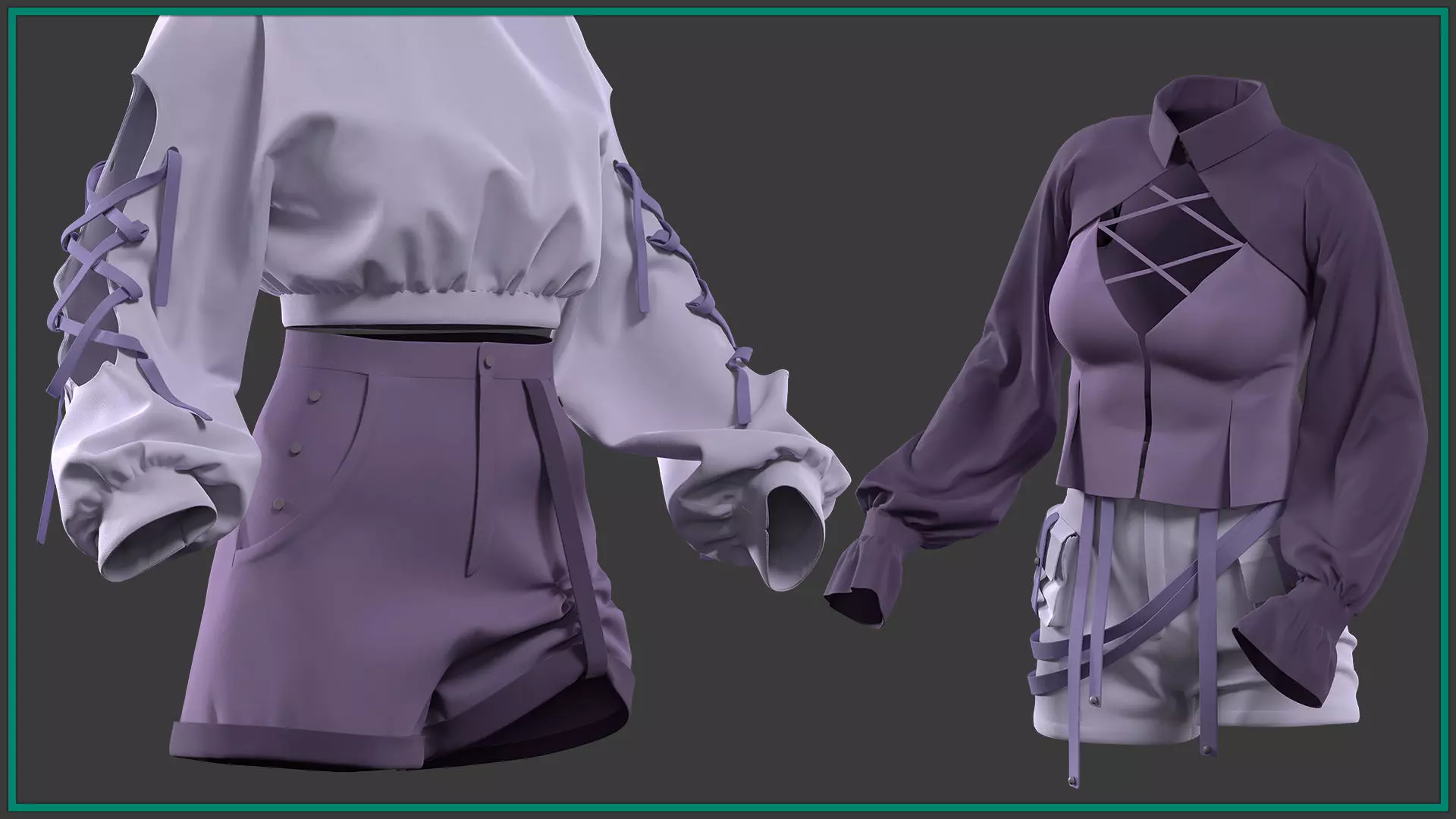 10 female anime clothes 3D model_7