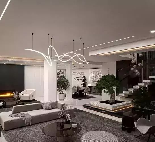 Modern Living Room  3D Interior Scene