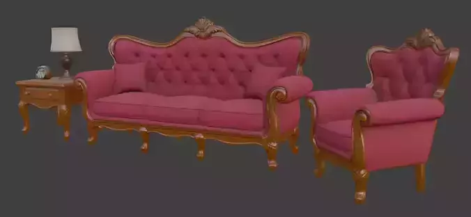 Disney style cartoon sofa set table lamp 3D model