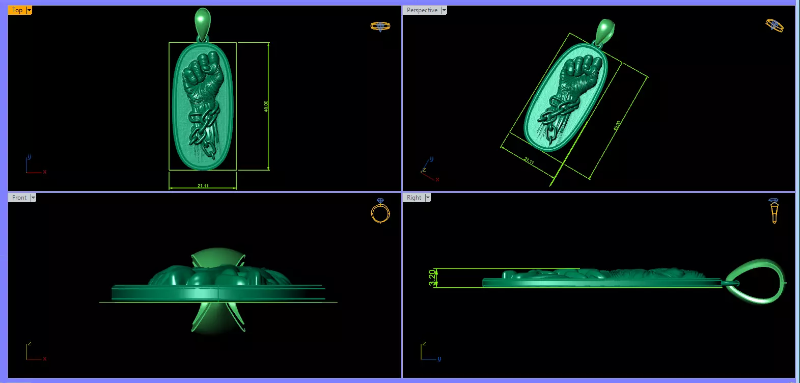 Broken Chains Fist Pendant 3D print model_1