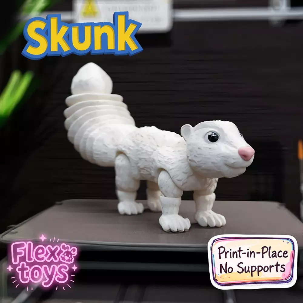 Flexi Skunk Cute Print-in-Place Forest Animal 3D print model_1
