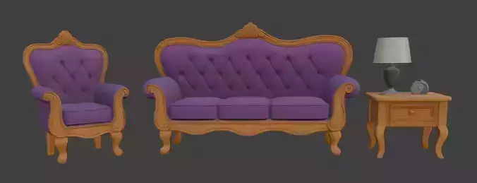 Cartoon sofa set 3D model