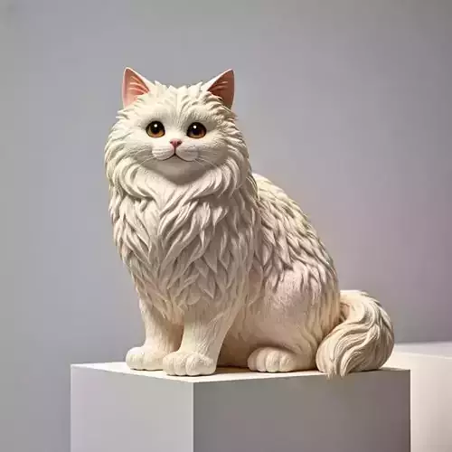 2453 Smiling Angora Cat on Pedestal  Color 3D Model