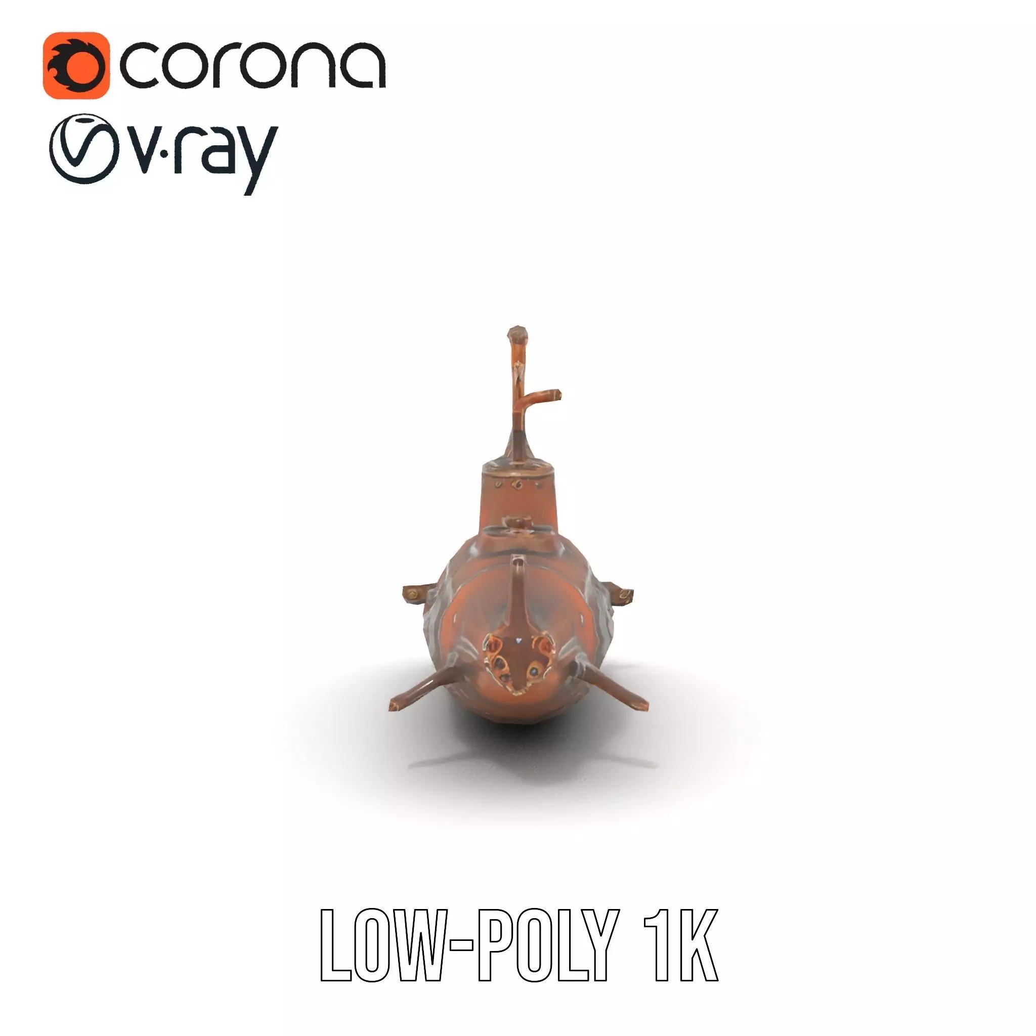 Steampunk Submarine Bronze model pack Low-poly 3D model_18