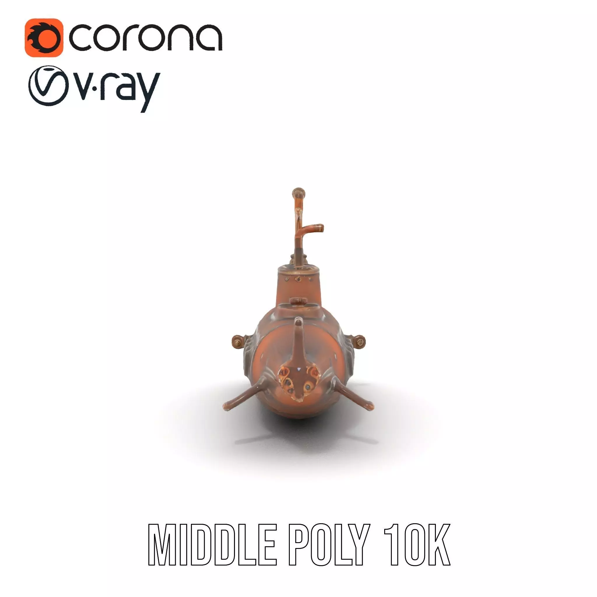 Steampunk Submarine Bronze model pack Low-poly 3D model_30