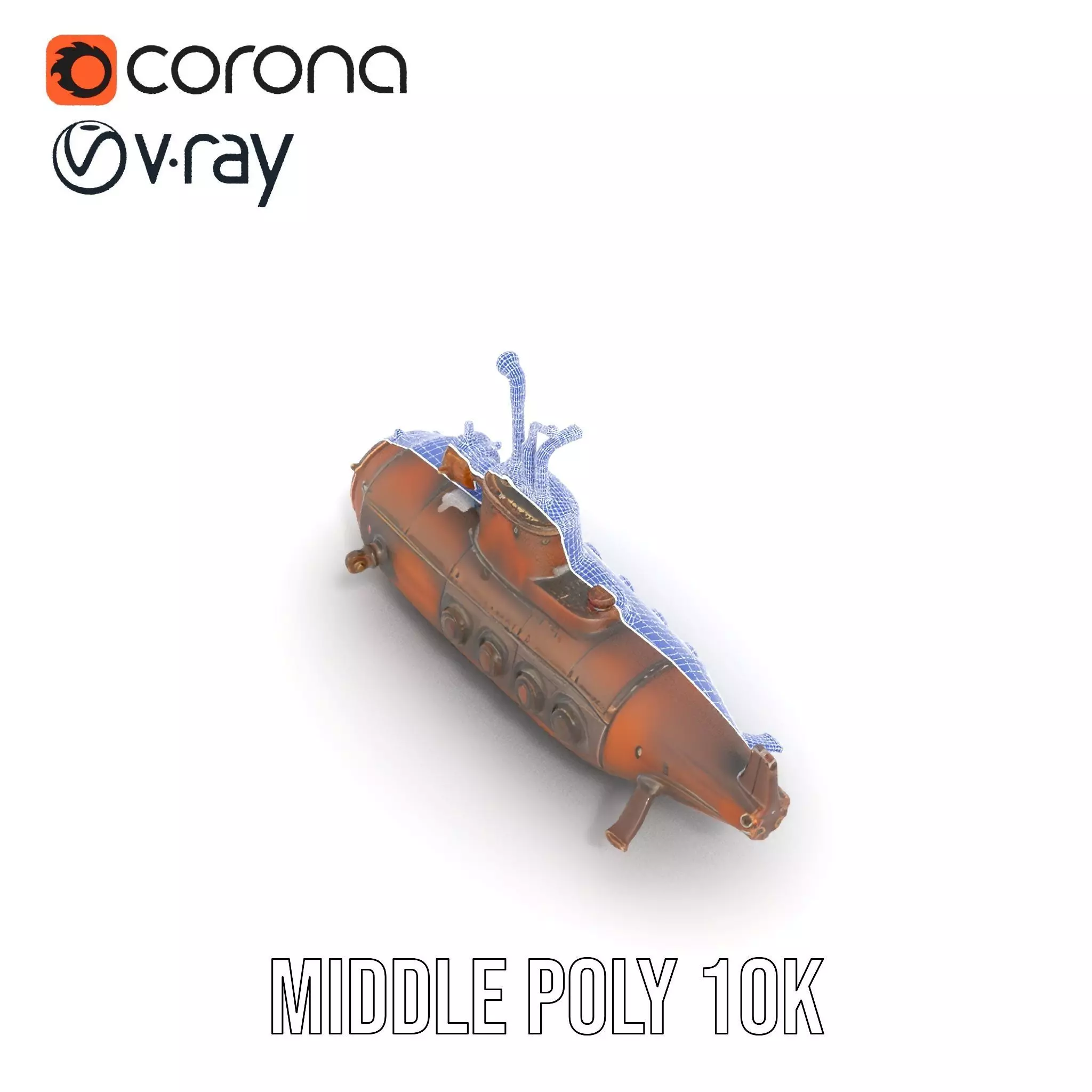 Steampunk Submarine Bronze model pack Low-poly 3D model_26