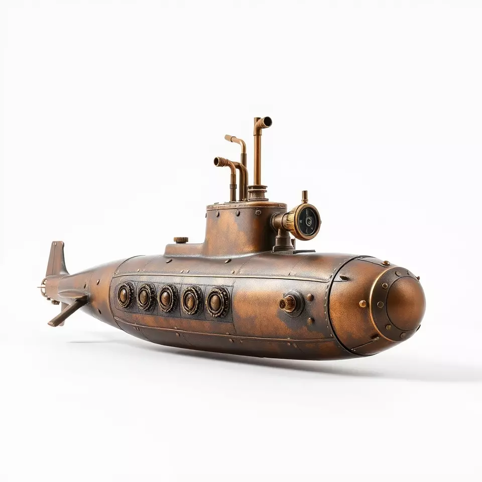 Steampunk Submarine Bronze model pack Low-poly 3D model_3