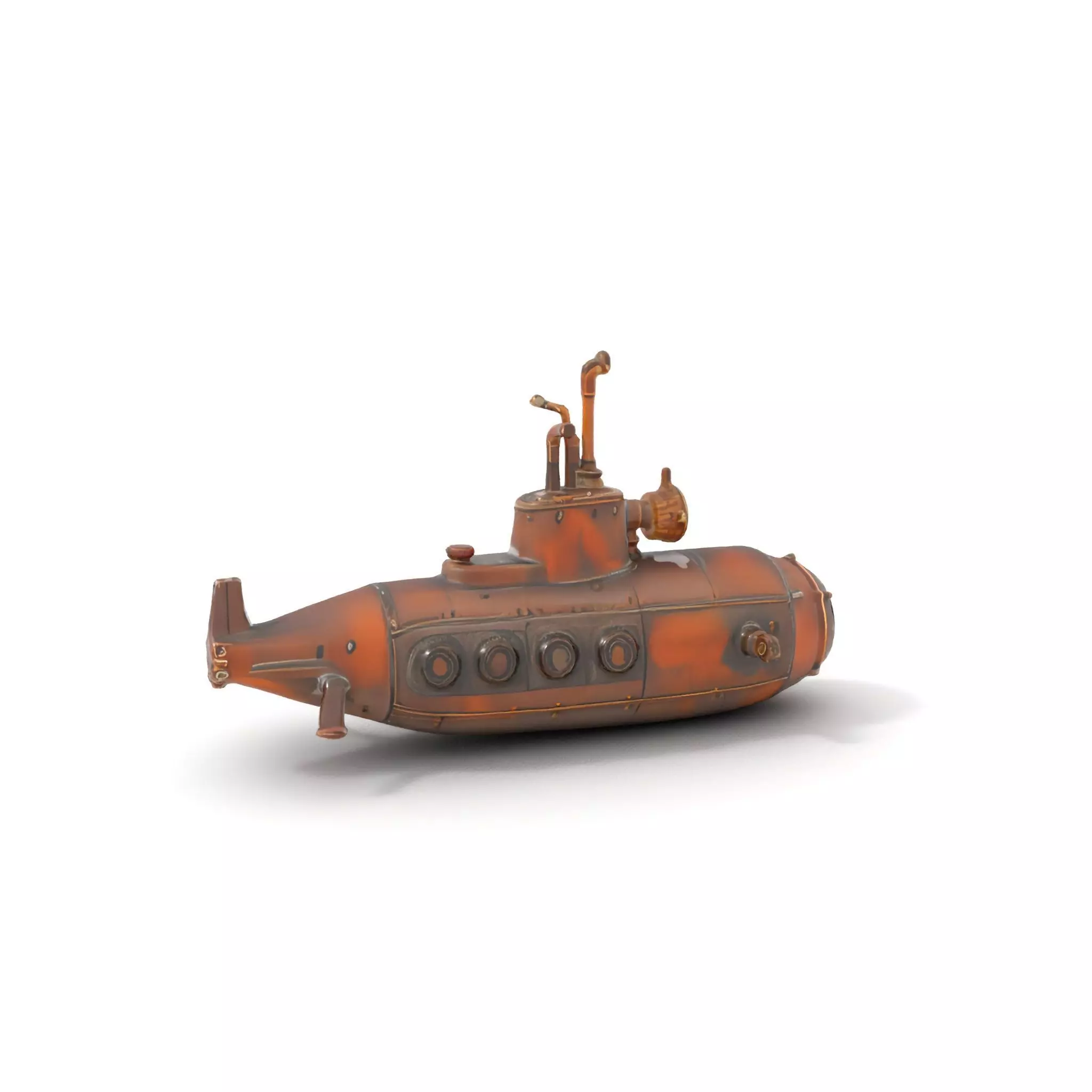 Steampunk Submarine Bronze model pack Low-poly 3D model_6