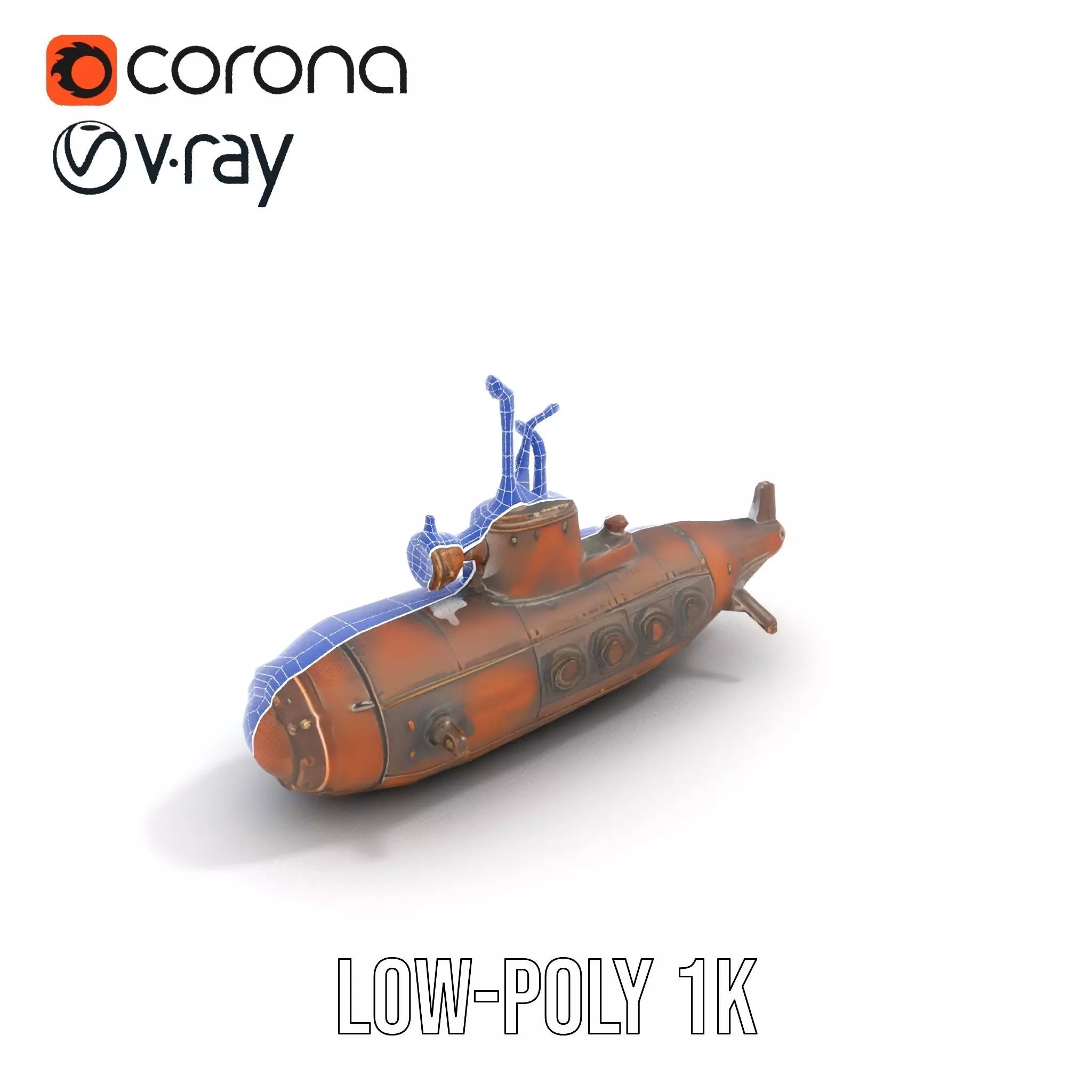 Steampunk Submarine Bronze model pack Low-poly 3D model_31
